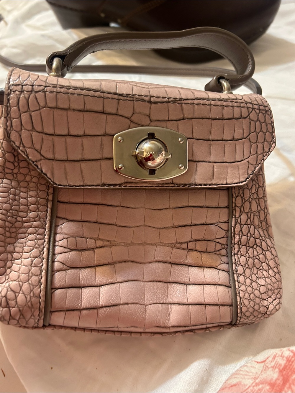 Furla Pink and Black Leather Mini Crossbody with Silver Plaque